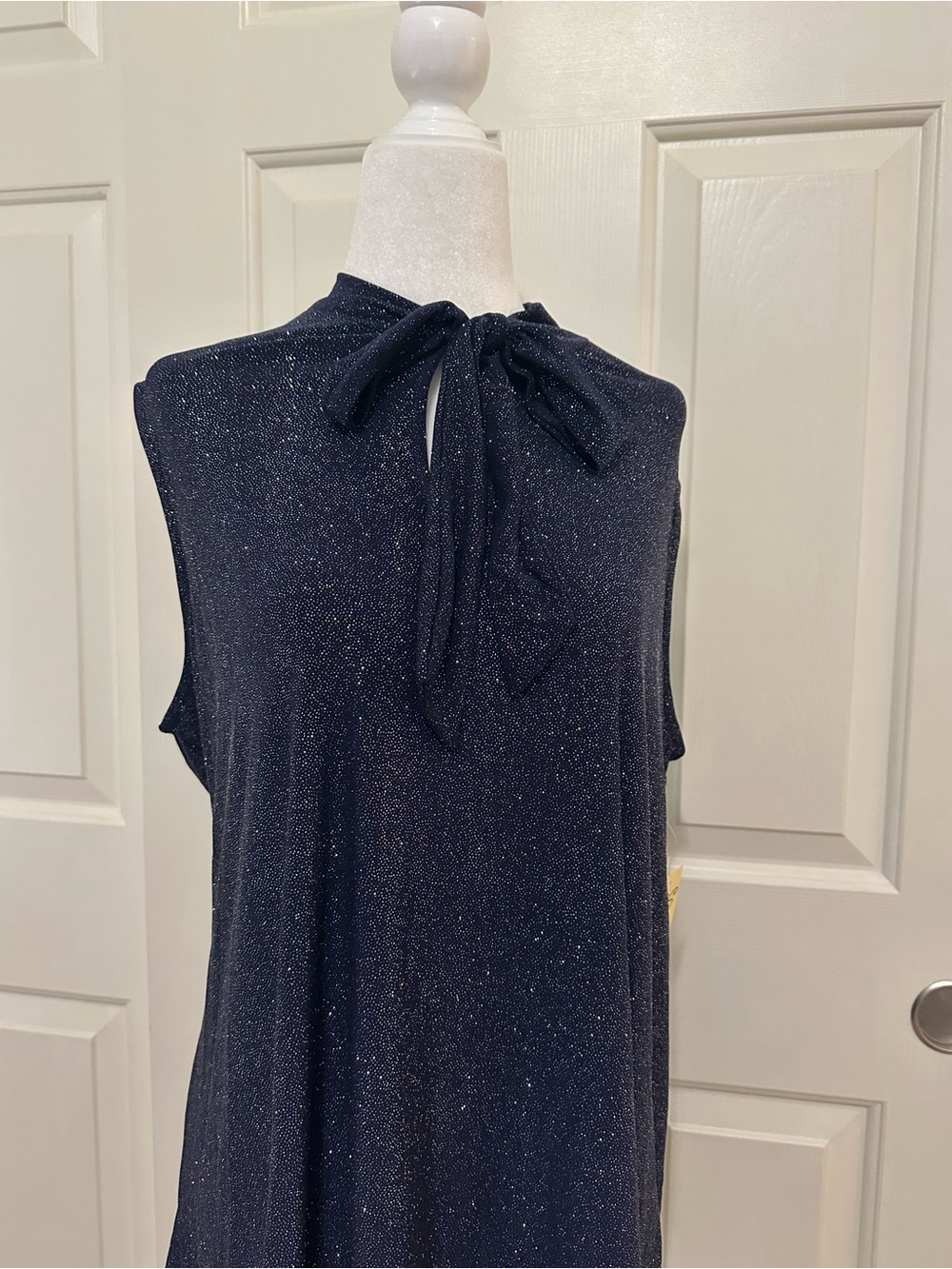 Sparkly Navy Bow Neck Sleeveless Top